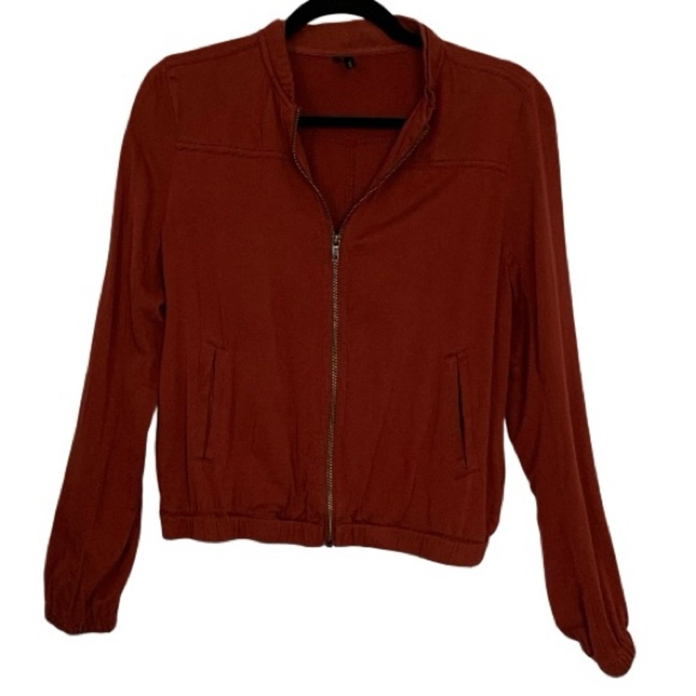 MAURICES Women’s Full Zip Bomber Jacket Rust Orange Thin Lightweight Elastic XS